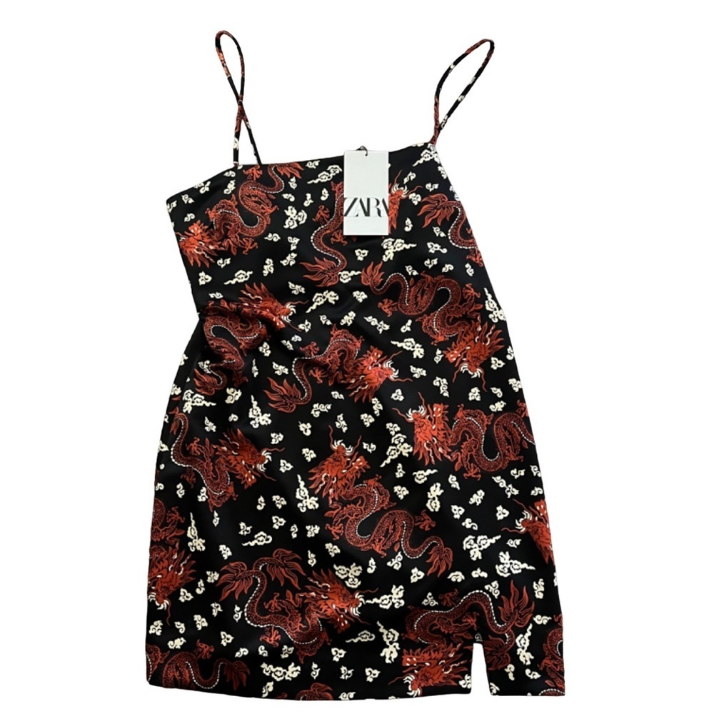 NWT Zara Satin Mini Dress Dragon Print Size M